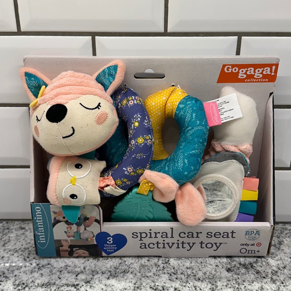 Infantino Baby 0m+ Spiral Car Seat Activity Toy Pink Fox Owl Gogaga Sensory Toy